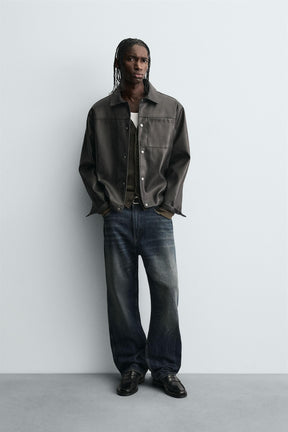 WASHED FAUX LEATHER OVERSHIRT - Image 1