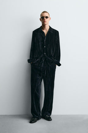 PLEATED VELVET TROUSERS - Image 1
