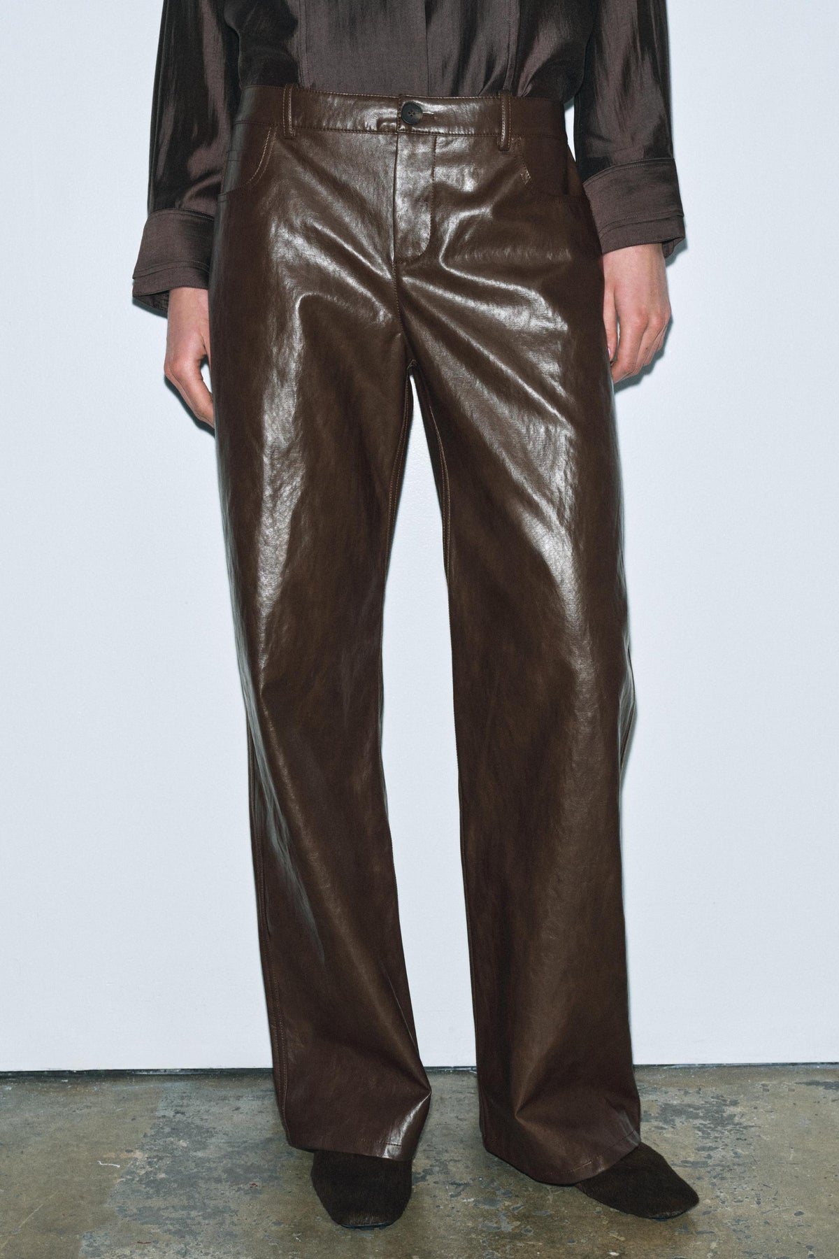 Faux Leather Straight Trousers