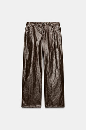 Faux Leather Straight Trousers
