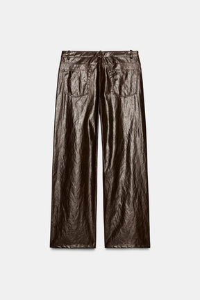 Faux Leather Straight Trousers