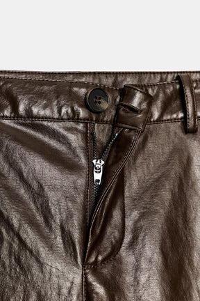 Faux Leather Straight Trousers
