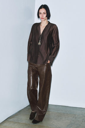 Faux Leather Straight Trousers
