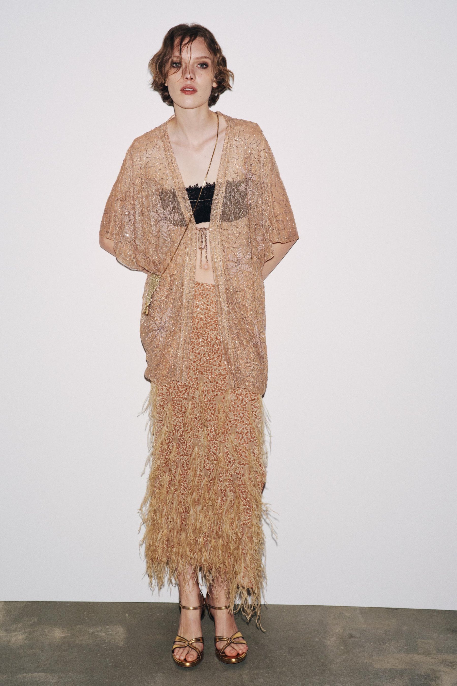 Sequinned Feather Mini Skirt