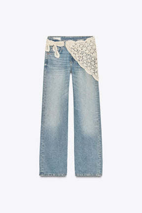 Wide-Leg Mid-Waist Scarf Jeans