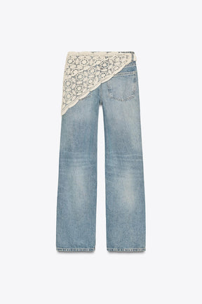 Wide-Leg Mid-Waist Scarf Jeans