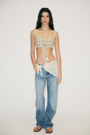 Wide-Leg Mid-Waist Scarf Jeans