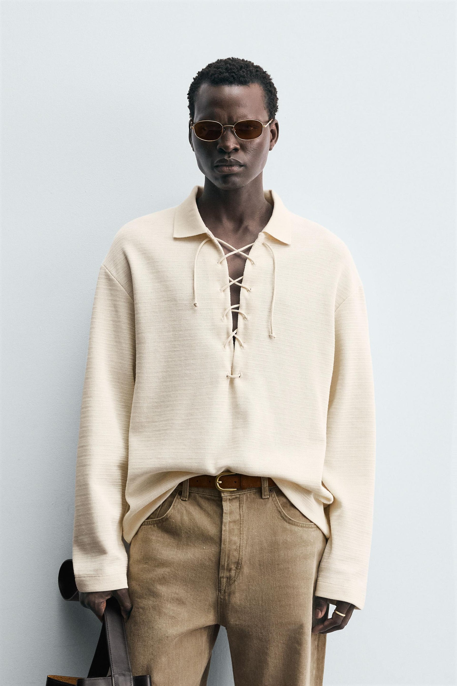 TEXTURED DRAWSTRING POLO SHIRT - Image 2