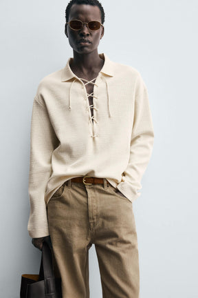 TEXTURED DRAWSTRING POLO SHIRT - Image 5