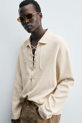 TEXTURED DRAWSTRING POLO SHIRT - Image 6