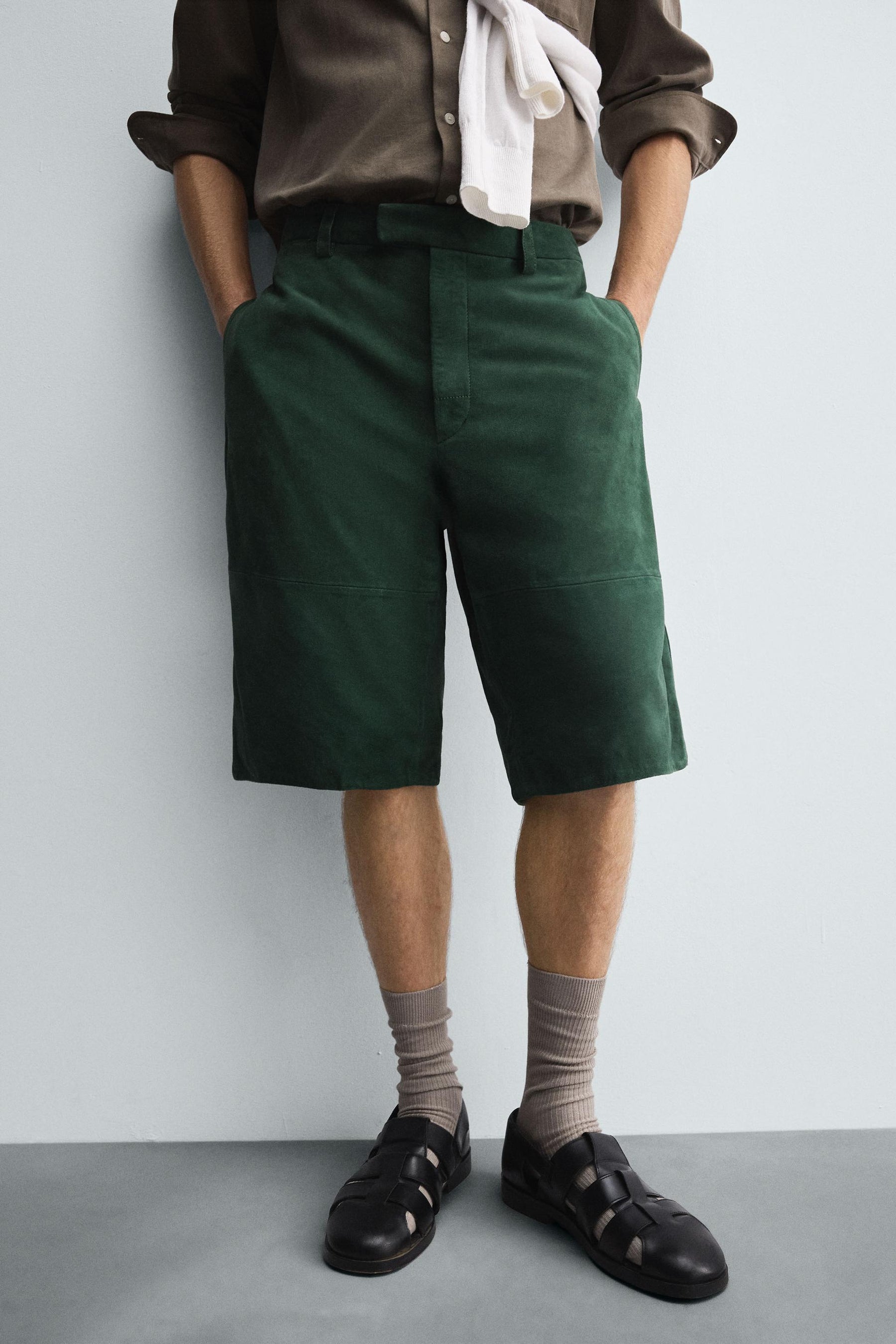 RELAXED FIT SUEDE LEATHER BERMUDA SHORTS - Image 6