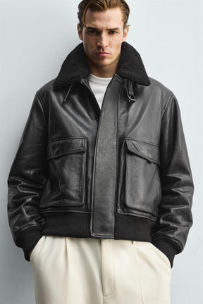 Convertible Collar Leather Jacket