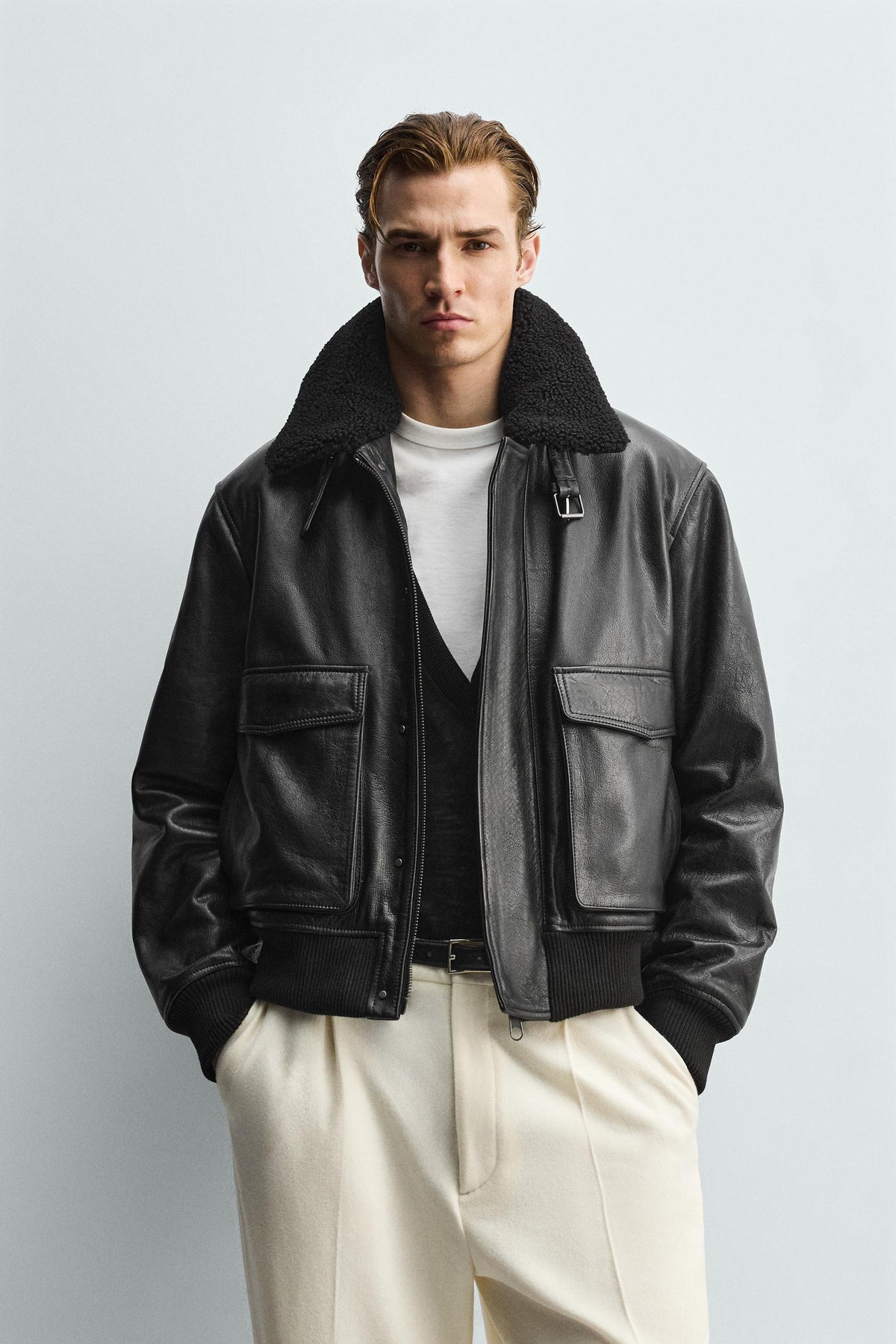 Convertible Collar Leather Jacket