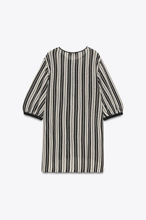 SHORT SLEEVE STRIPED KNIT JUMPER WITH LINEN BLEND - Image 5
