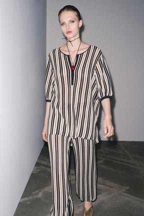 STRIPED CUFFED HEM LINEN BLEND TROUSERS - Image 2