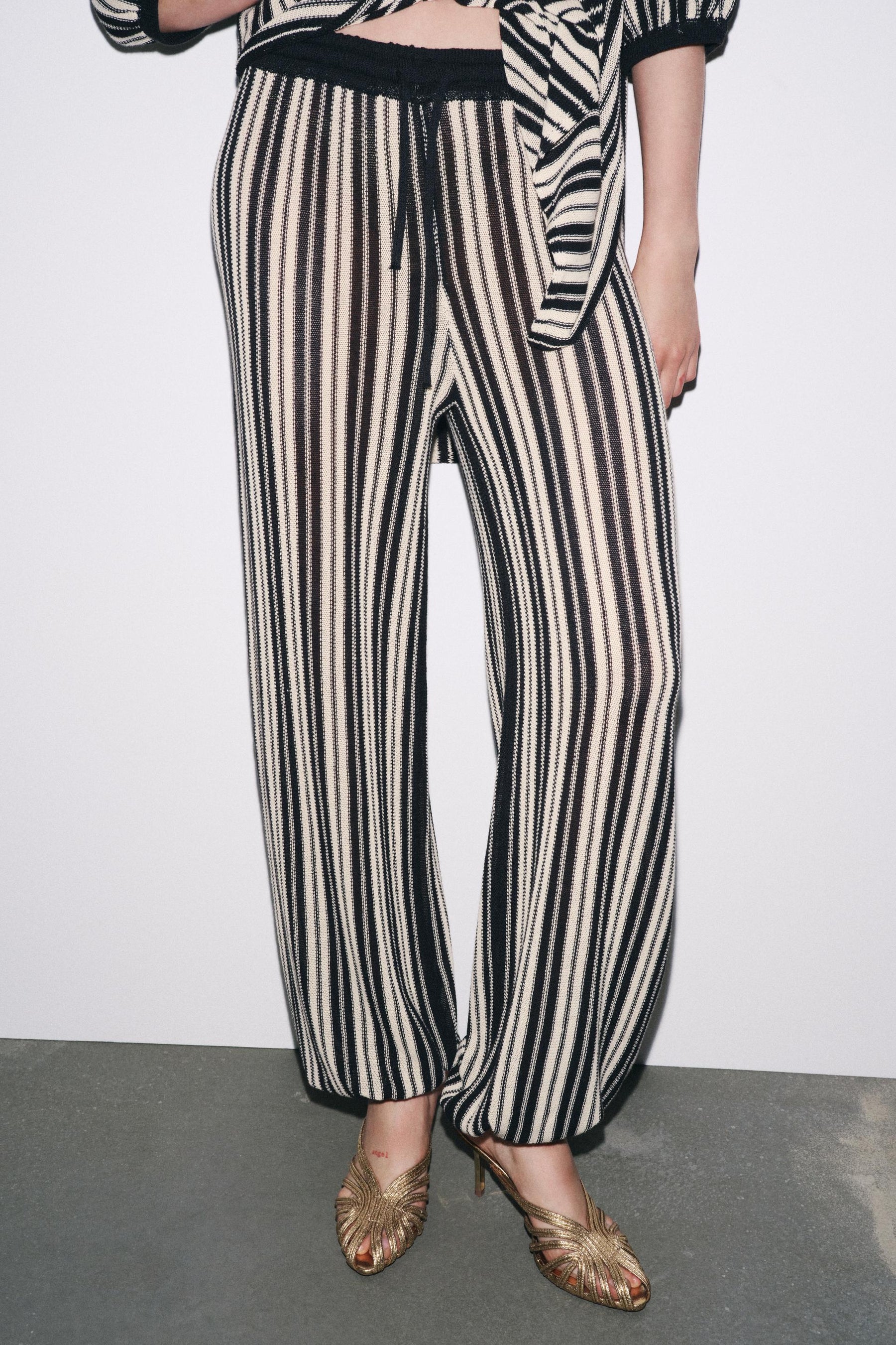 STRIPED CUFFED HEM LINEN BLEND TROUSERS - Image 3