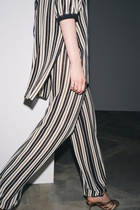 STRIPED CUFFED HEM LINEN BLEND TROUSERS - Image 4