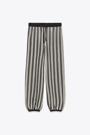 STRIPED CUFFED HEM LINEN BLEND TROUSERS - Image 5