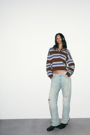 Striped Knit Polo Shirt