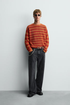 STRIPED OPEN-KNIT SWEATER - Image 1