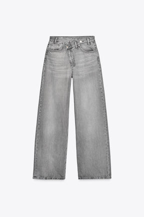 Wide-Leg Crossover Waist Jeans