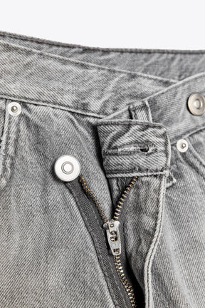 Wide-Leg Crossover Waist Jeans