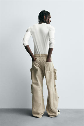 DENIM CARGO TROUSERS WITH POCKETS - Image 3
