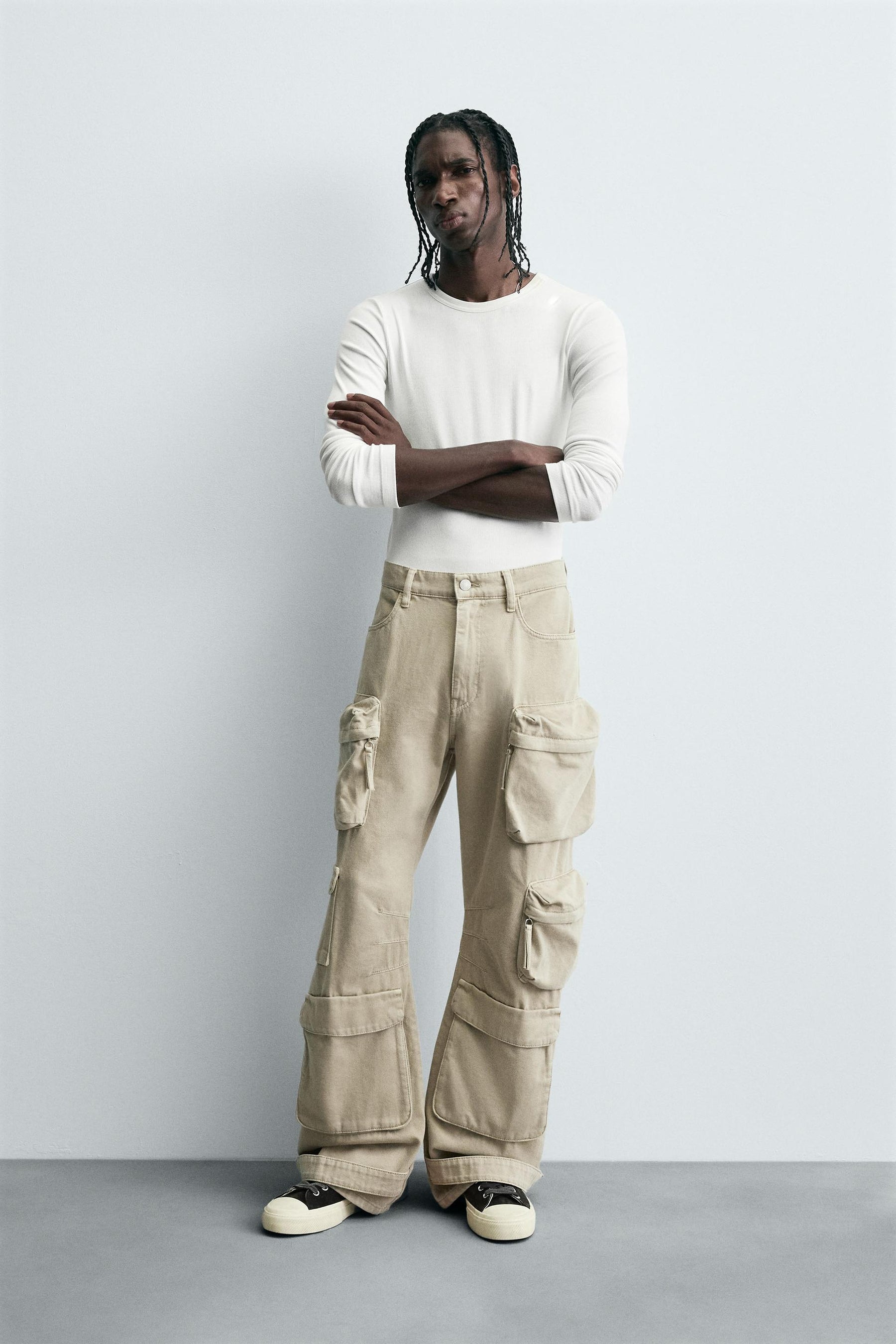 DENIM CARGO TROUSERS WITH POCKETS - Image 1