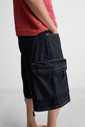 WIDE-LEG DENIM CARGO BERMUDA SHORTS - Image 5