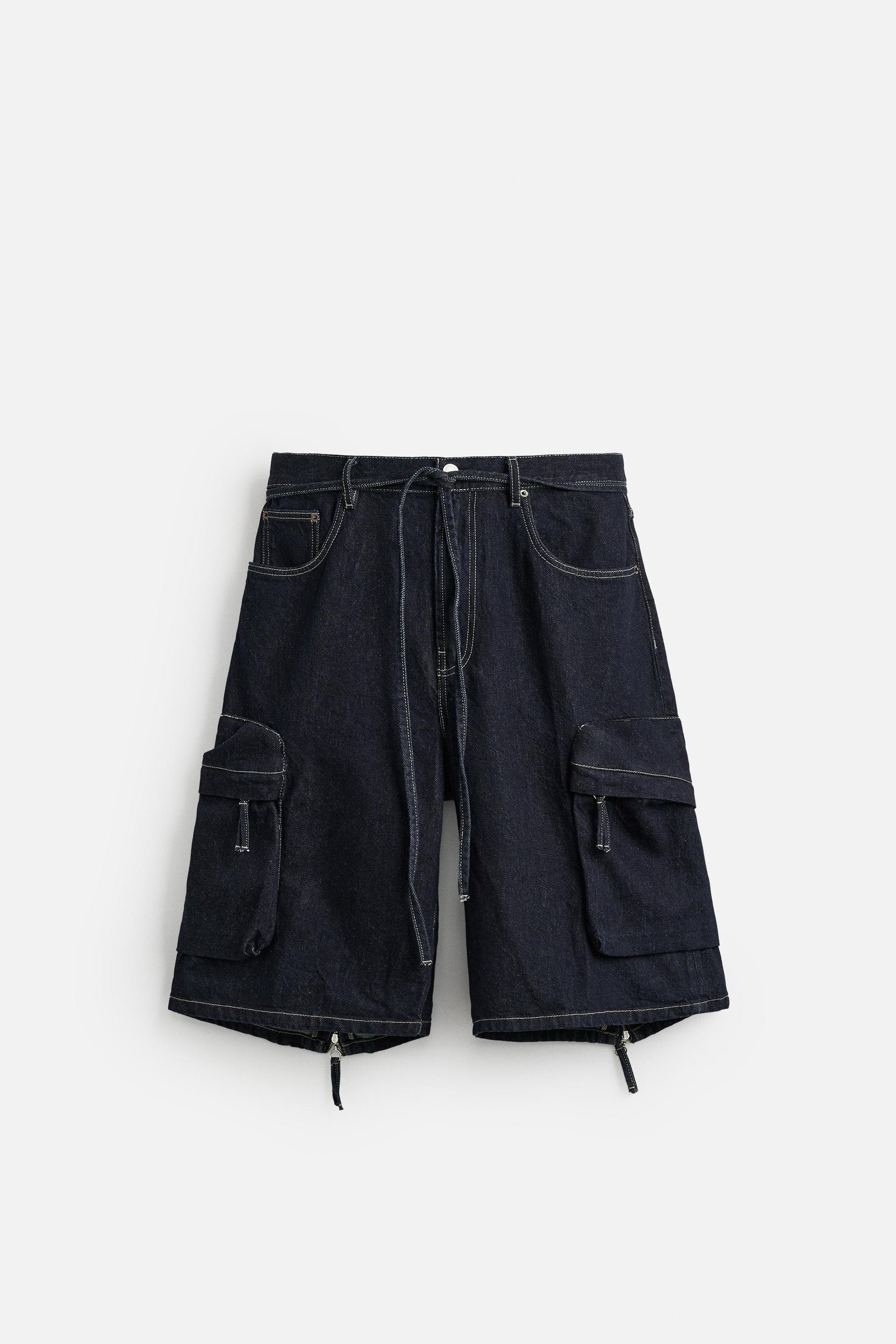WIDE-LEG DENIM CARGO BERMUDA SHORTS - Image 7