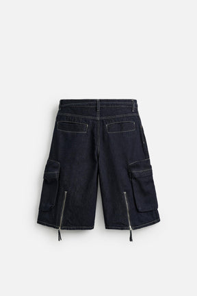WIDE-LEG DENIM CARGO BERMUDA SHORTS - Image 8