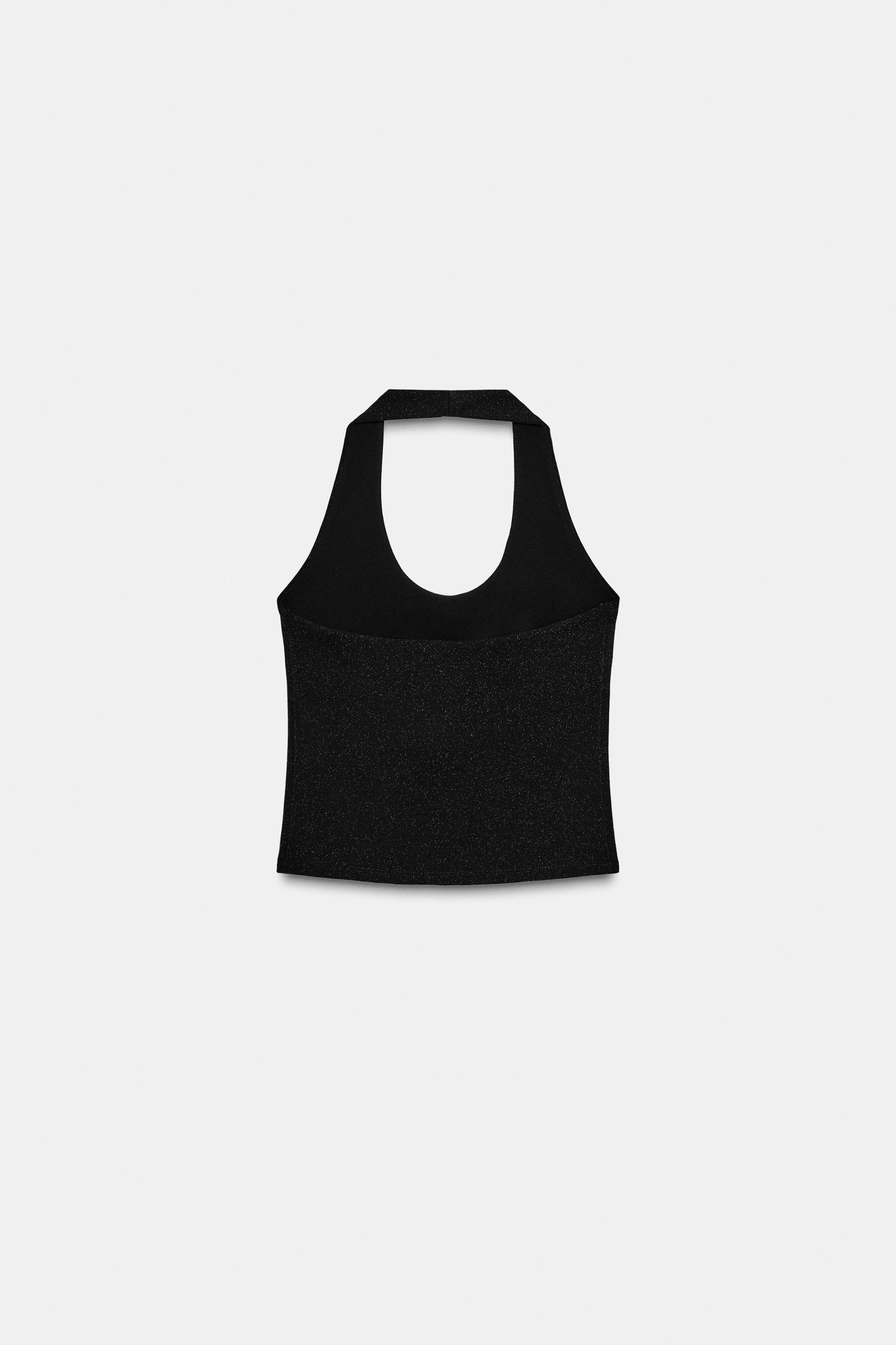 Shiny stretch halter top.