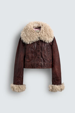 Leather jacket with sheepskin