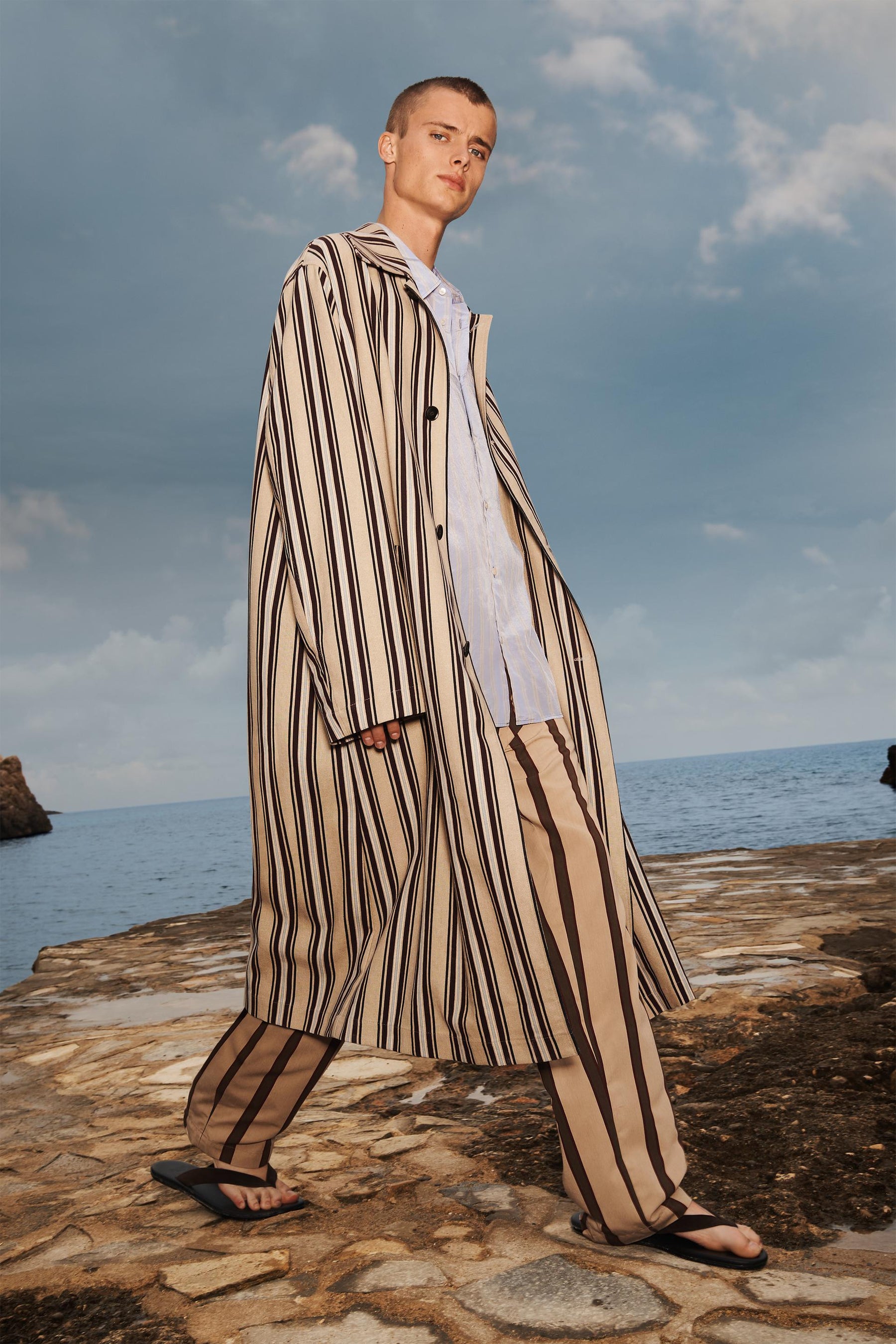 LIMITED EDITION STRIPED COTTON/LINEN TRENCH COAT - Image 1
