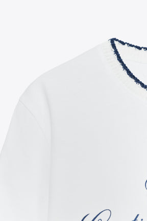 CHUNKY KNIT SLOGAN T-SHIRT