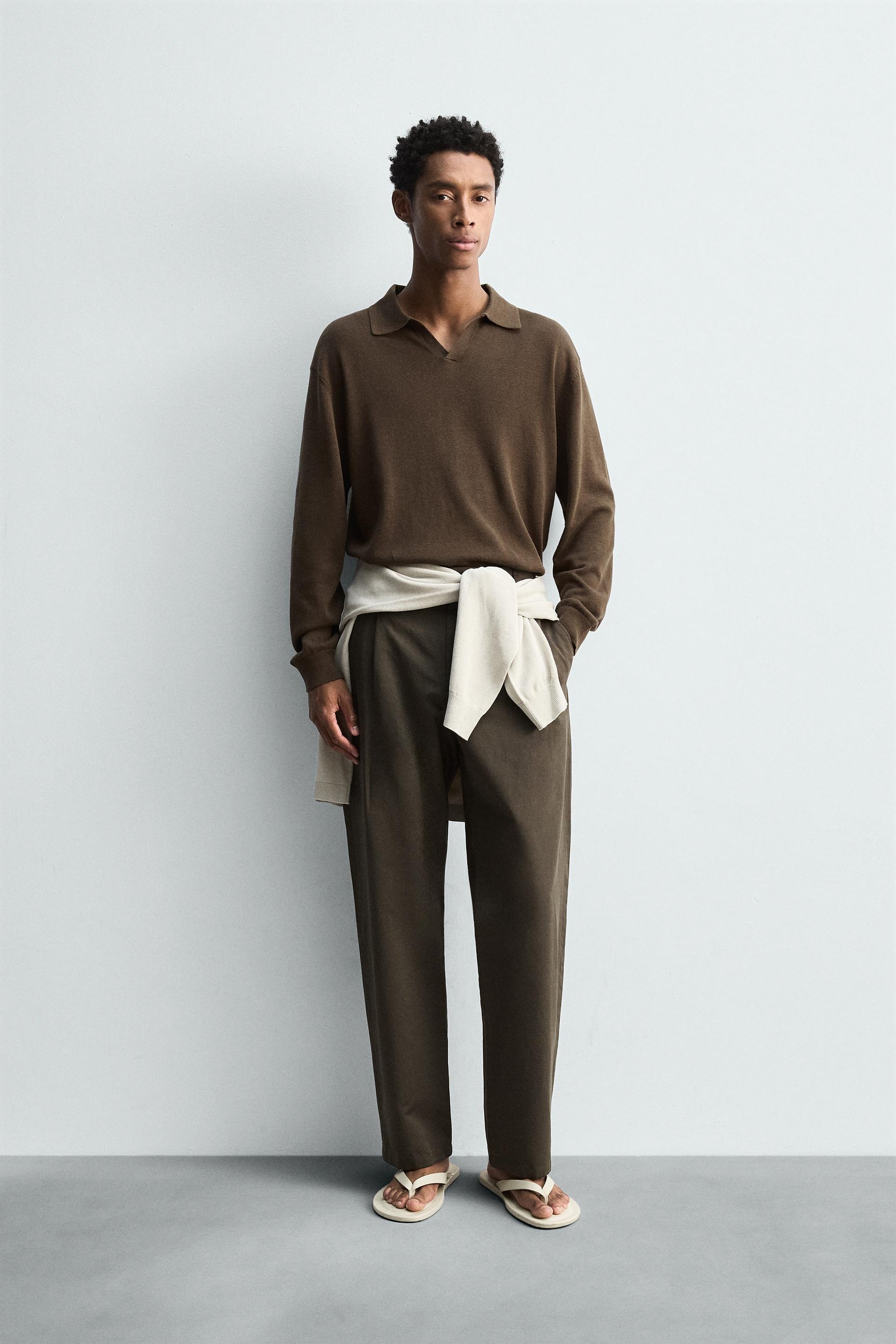 COTTON/LINEN PLEATED TROUSERS - Image 1