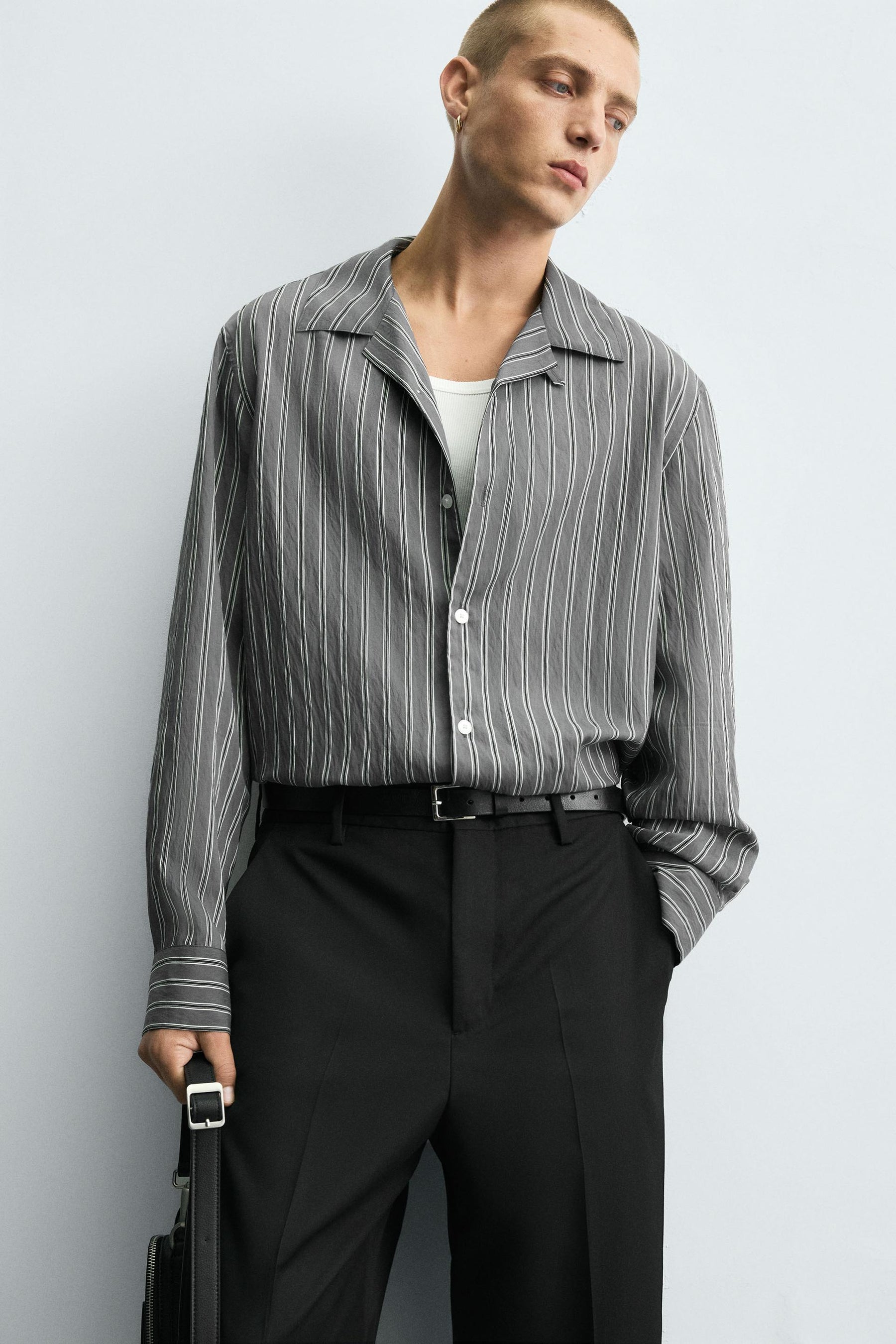 CREASED-EFFECT STRIPED FLOWING SHIRT - Image 5
