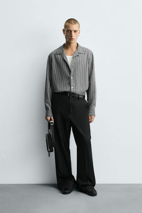 CREASED-EFFECT STRIPED FLOWING SHIRT - Image 1
