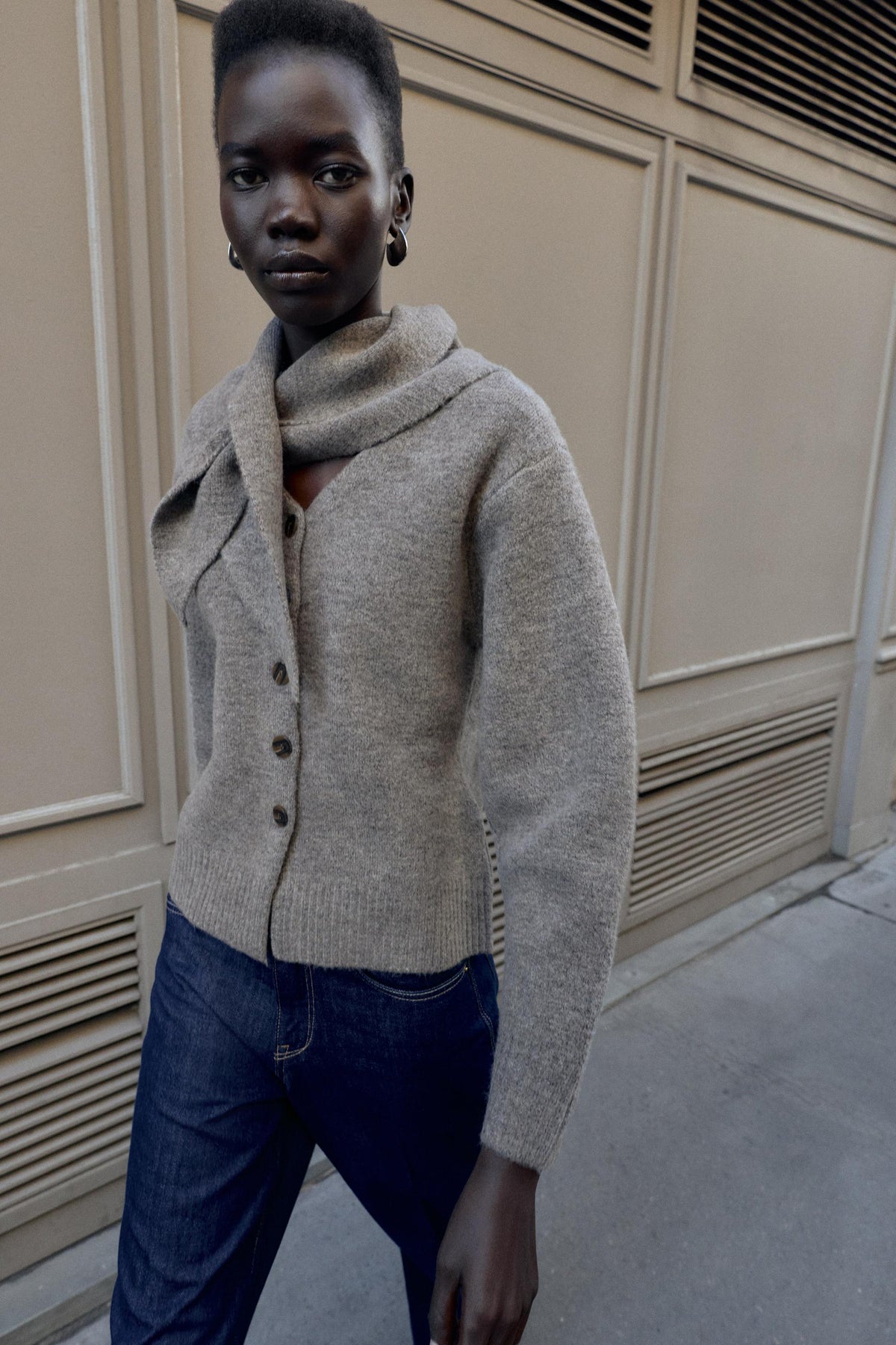 Scarf-Detail Cardigan