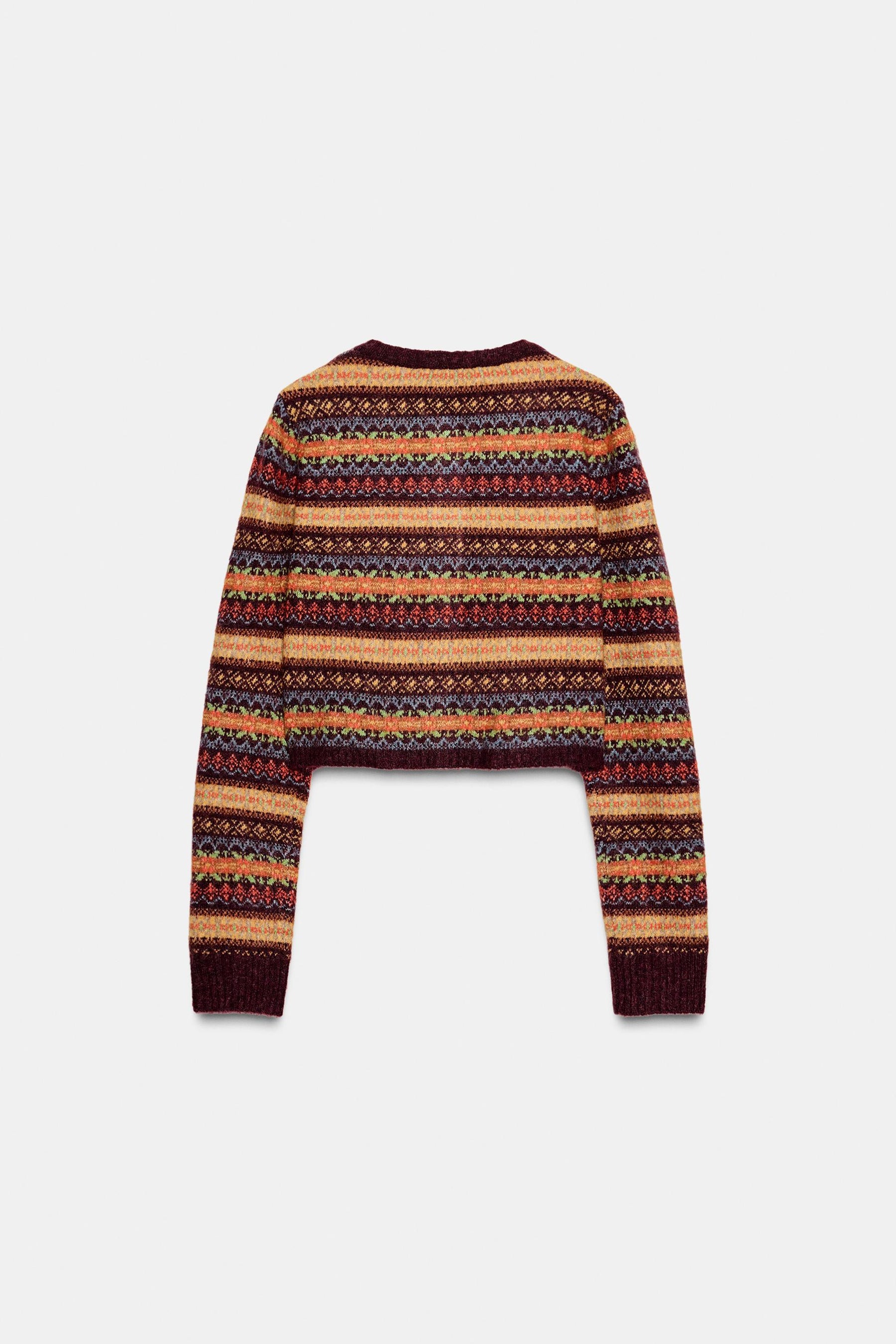 Cropped Jacquard Knit Cardigan