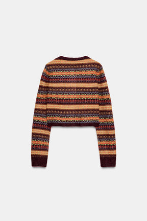 Cropped Jacquard Knit Cardigan