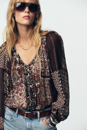Beaded metallic thread blouse