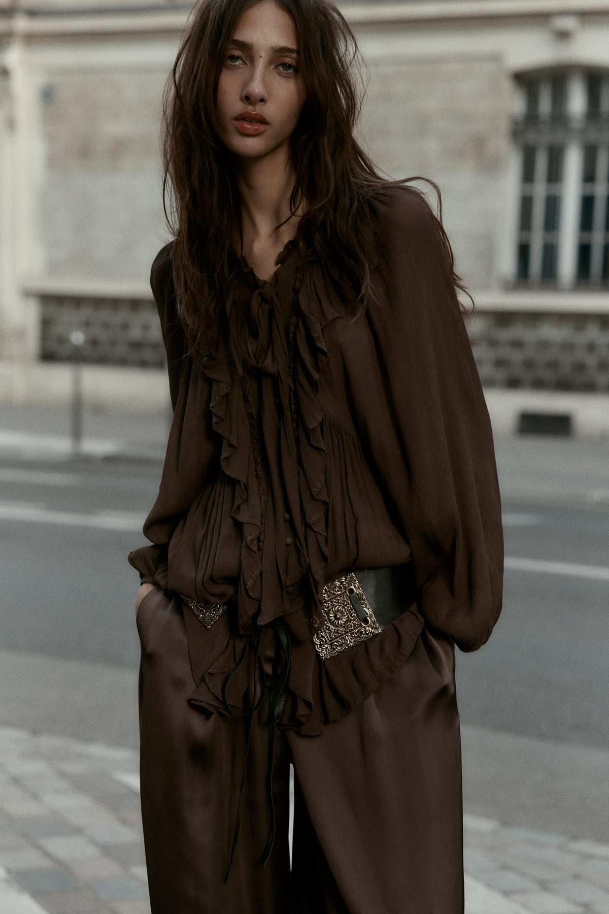 Ruffle-Trimmed Flowing Shirt