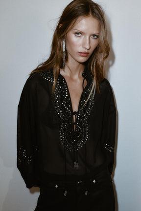 Beaded Semi-Sheer Blouse