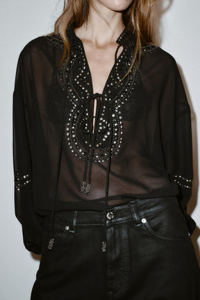 Beaded Semi-Sheer Blouse