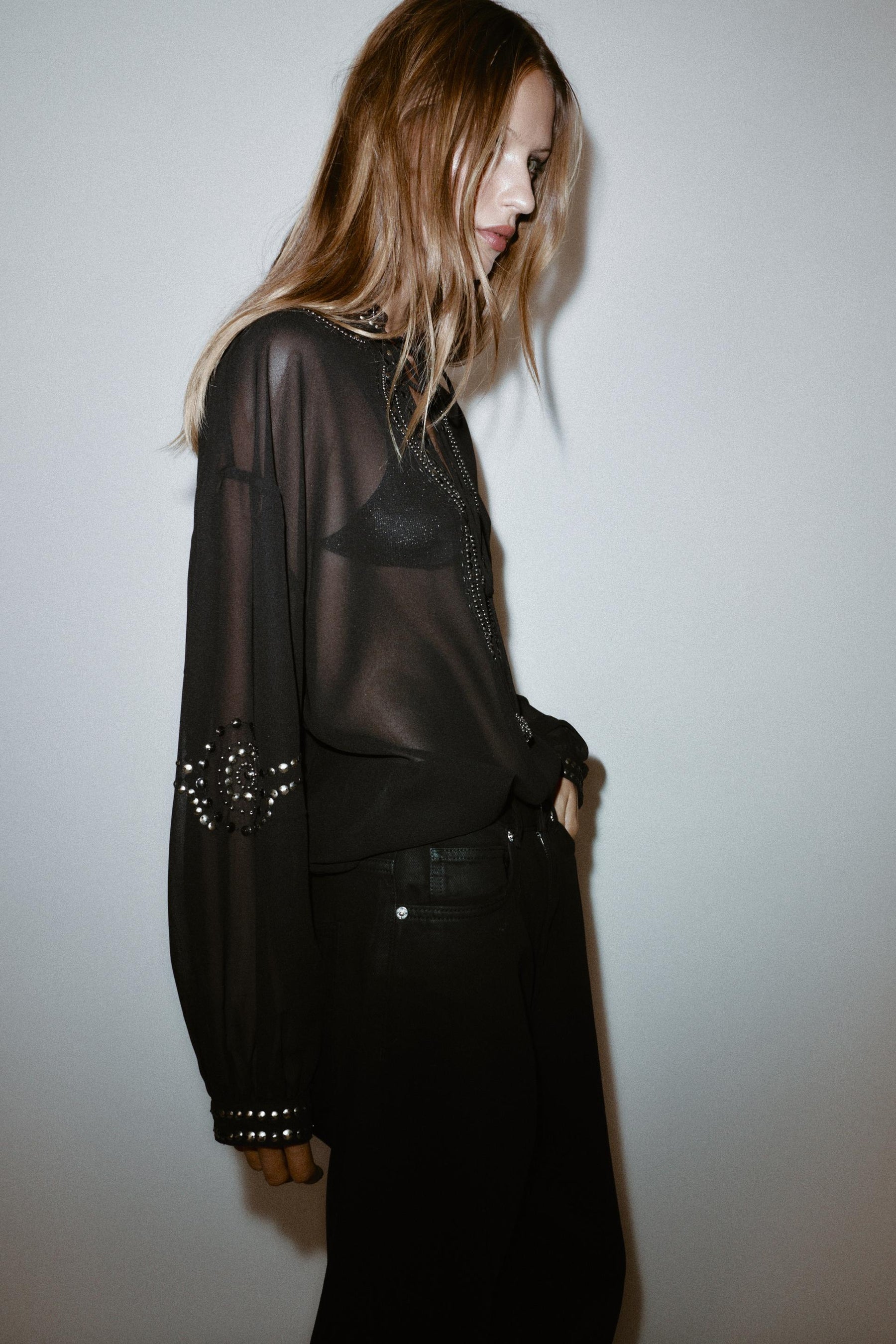 Beaded Semi-Sheer Blouse