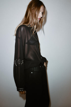 Beaded Semi-Sheer Blouse