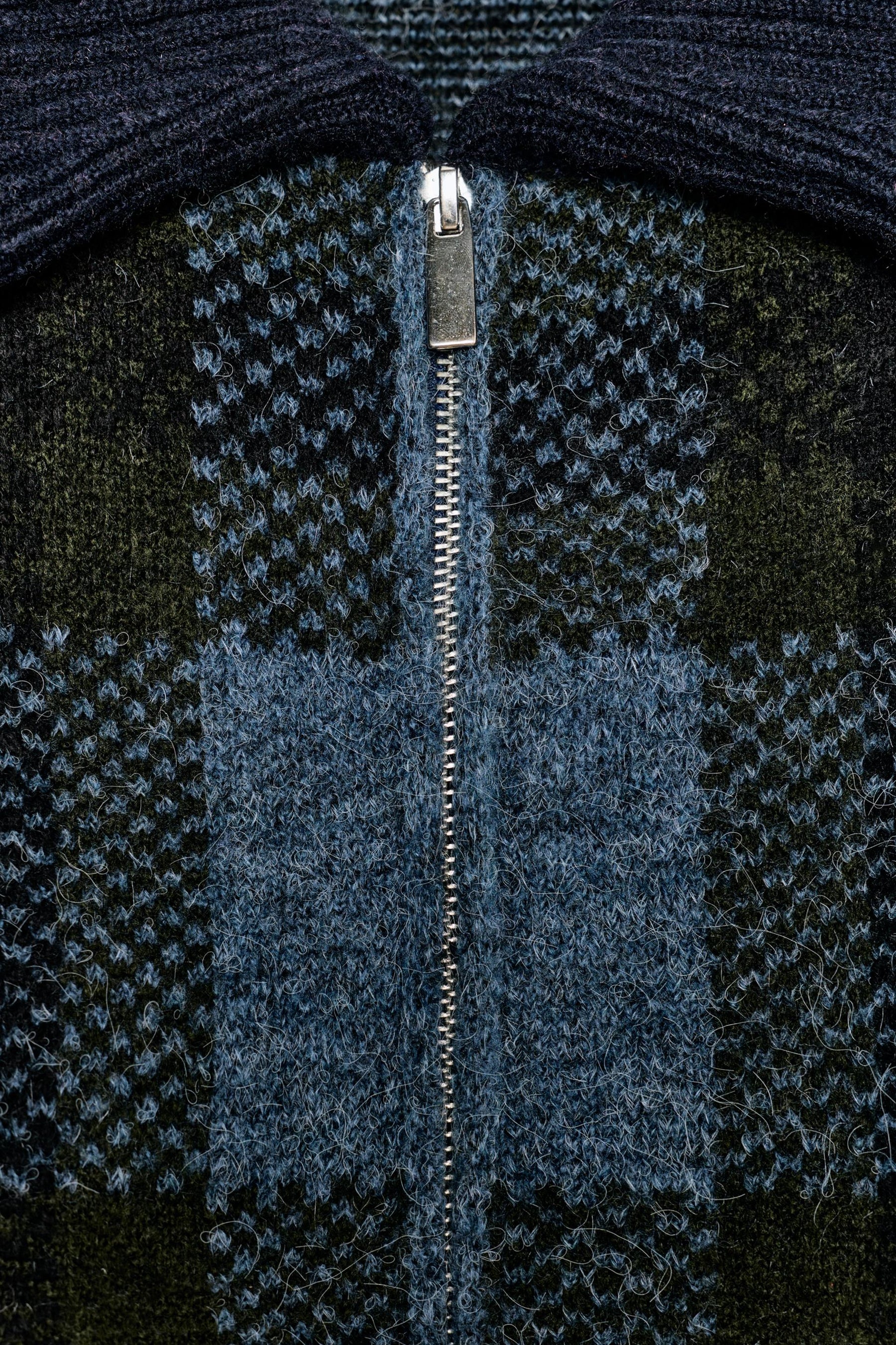 Checked Knit Bomber Jacket