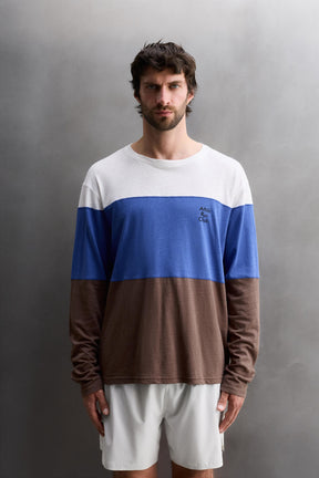 COLOUR BLOCK LINEN - COTTON T-SHIRT - Image 2