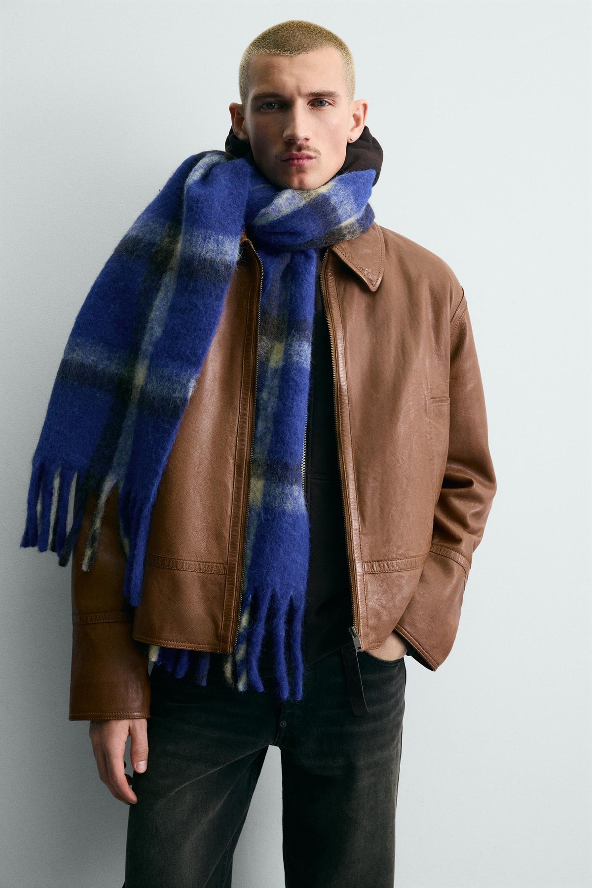 BRUSHED CHECK SCARF - Image 1